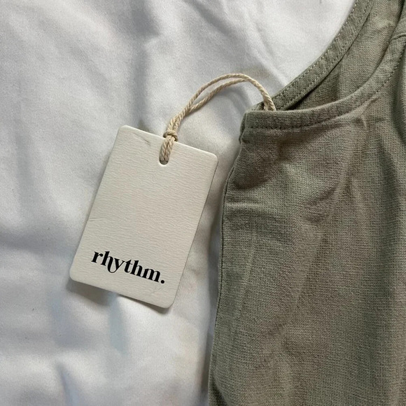 Rhythm | Women's Sage Green Linen Blend Button Up Sleeveless Dress NWT | Size XS - Picture 4 of 6
